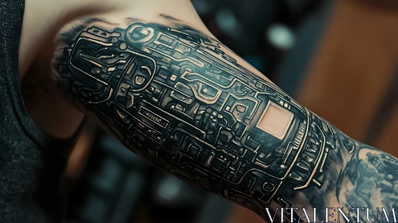 Detailed Circuitry Arm Tattoo AI Image