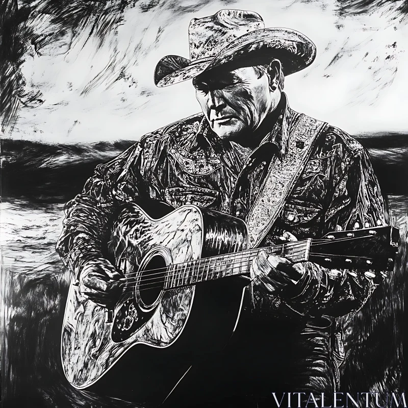 Black and White Cowboy Musician AI Image