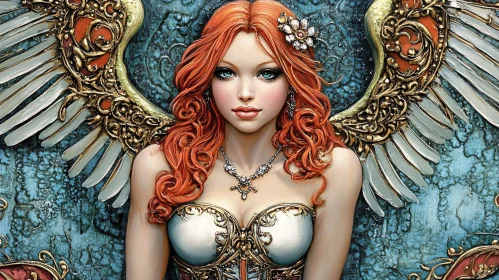 Red-Haired Angel with Ornate Wings