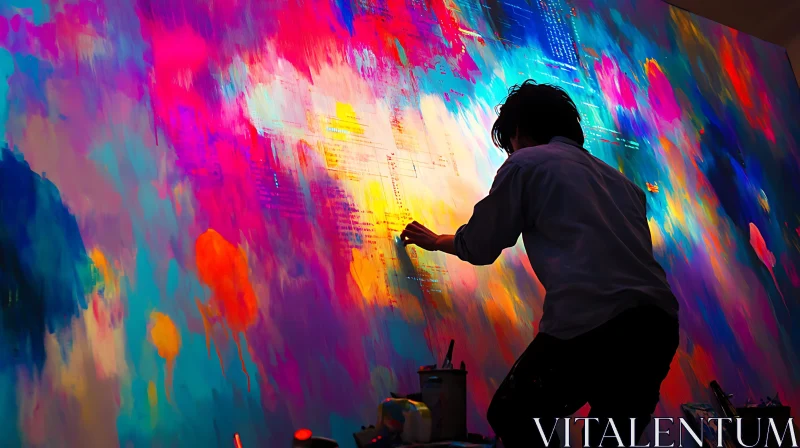 Man Painting Abstract Art with Colorful Strokes AI Image