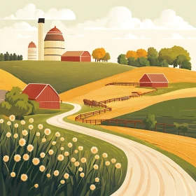 Tranquil Farmland Scene with Winding Road