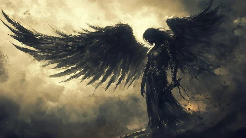 Winged Guardian in Shadowy Realm