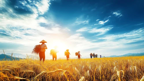 Farmers Harvesting Rice at Dawn