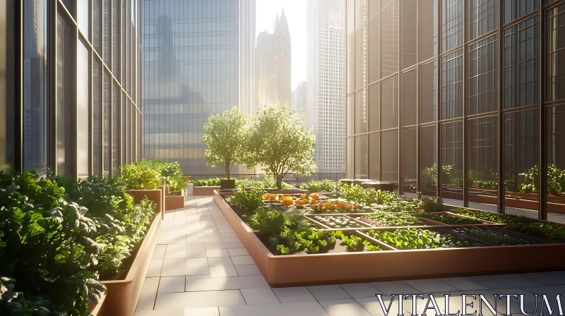 AI ART Urban Rooftop Garden with City View