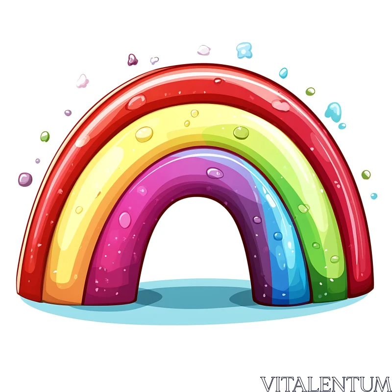 Colorful Cartoon Rainbow with Water Droplets AI Image