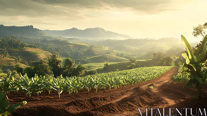 Green Terraces: A Banana Plantation Vista AI Image