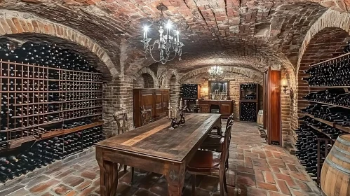 Rustic Wine Cellar Interior with Table