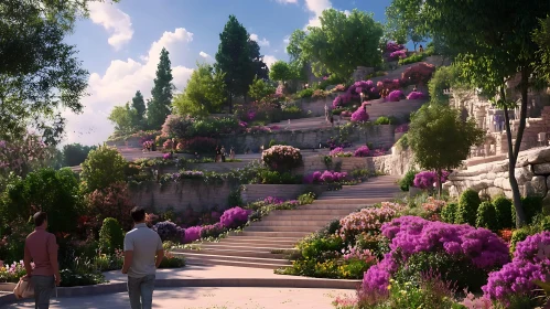 Floral Terrace Garden with Stone Steps