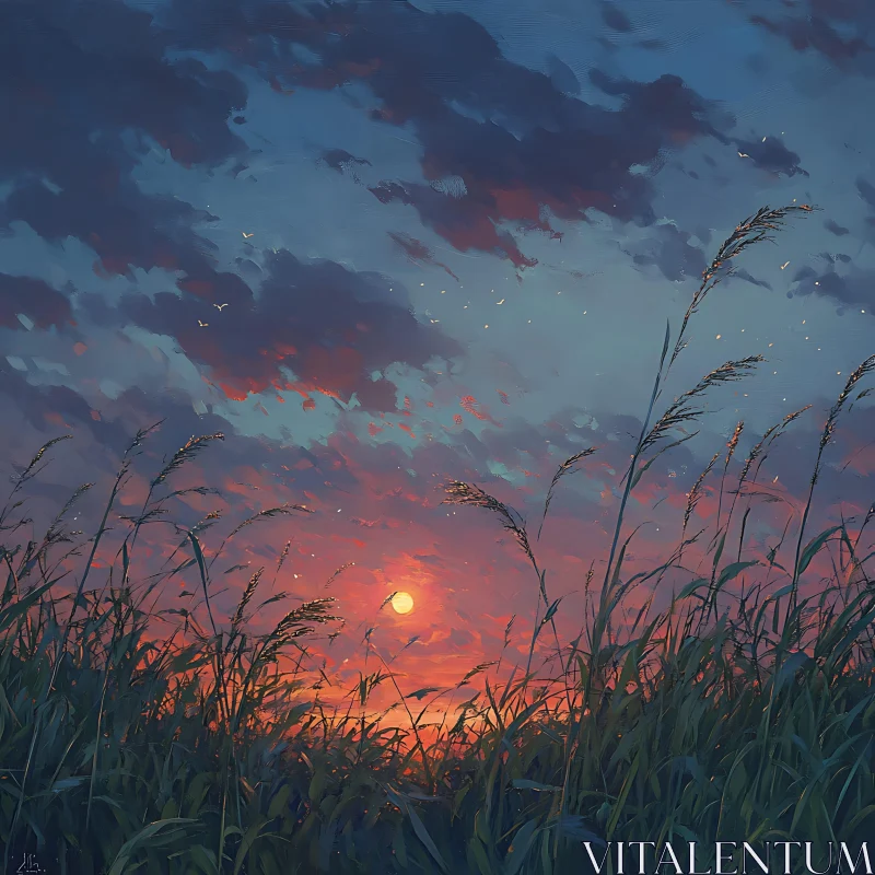 AI ART Sunset Field Scenery