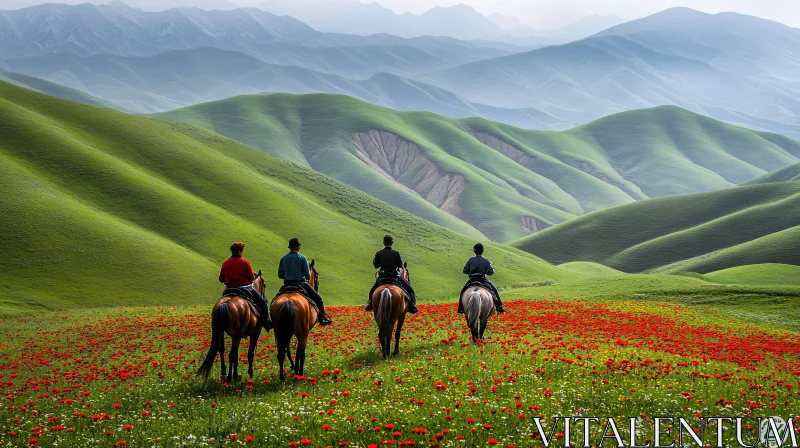 Riders in a Green Landscape AI Image