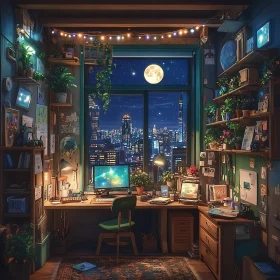 Night Cityscape from Cozy Room