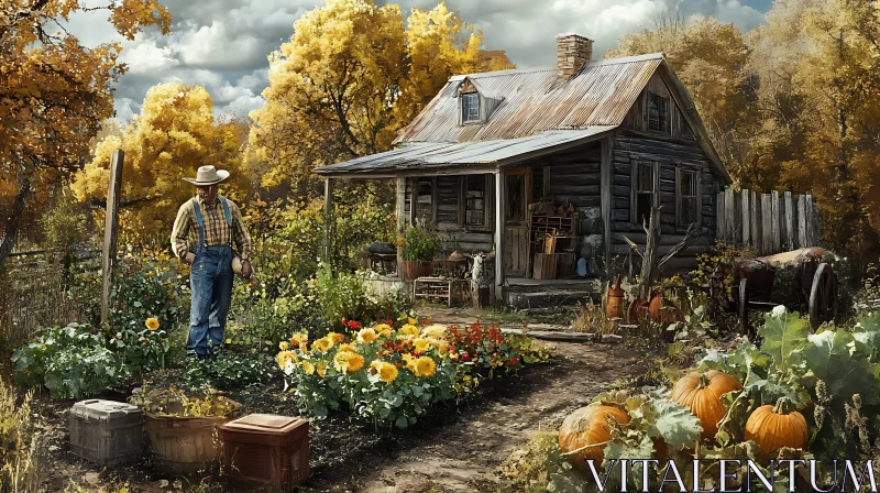 Rustic Farmhouse in Autumn Landscape AI Image