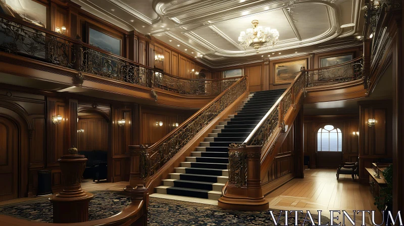 Classic Wood-Paneled Hall with Staircase AI Image