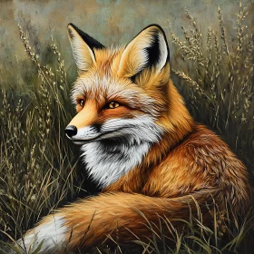 Resting Fox in Tall Grass