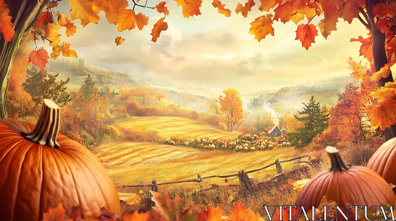 Fall Harvest Scene with Pumpkins AI Image