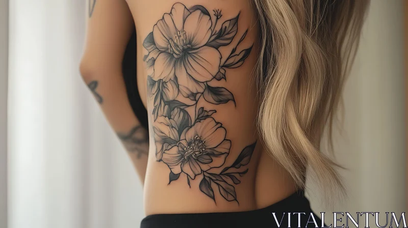 Floral Body Art on Woman’s Side AI Image