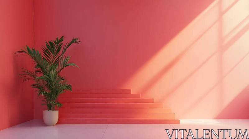 AI ART Modern Interior with Plant and Sunlight