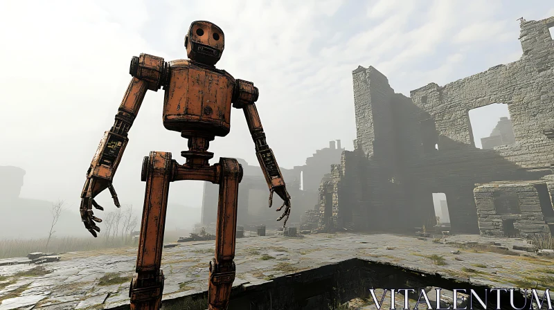 AI ART Rusty Robot Amidst Ancient Ruins