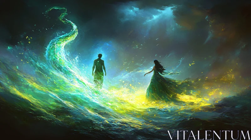 Luminous Figures in a Fantasy Seascape AI Image