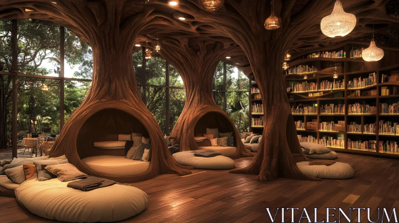 AI ART Enchanting Treehouse Library Interior