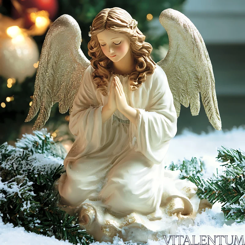 AI ART Serene Angel Praying in Winter Snow