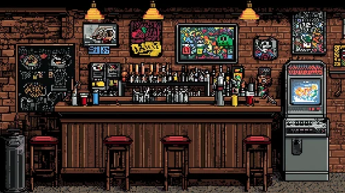 Retro Pixel Bar with Arcade Machine