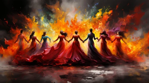 Abstract Art - Women Embracing Fire in Unity