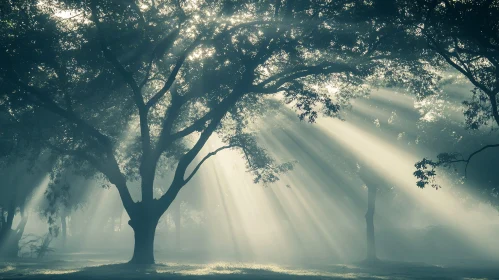 Ethereal Sunbeams in a Mystical Forest