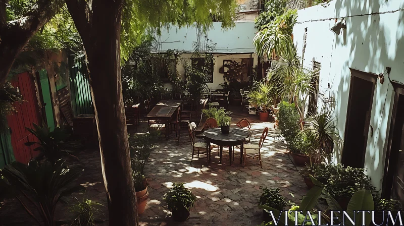 Peaceful Courtyard Scene with Plants AI Image