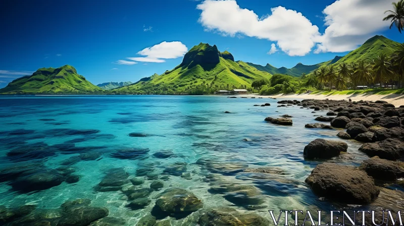 Captivating Blue Ocean and Beautiful Hills Painting AI Image