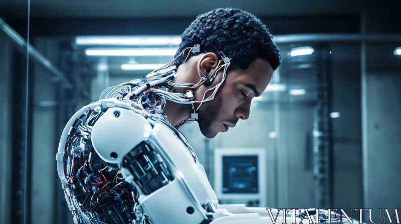 Man-Cyborg Hybrid in Advanced Technological Environment AI Image