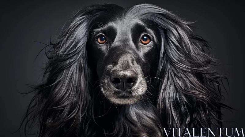 Detailed Portraiture of a Black Dog with Long Brown Mane AI Image