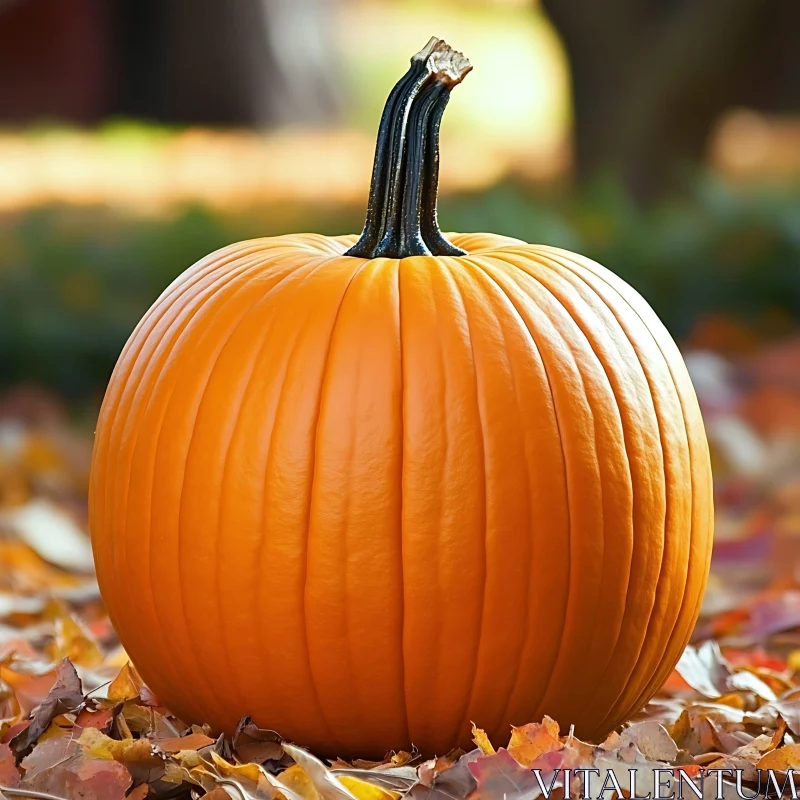 Pumpkin amongst fallen leaves AI Image