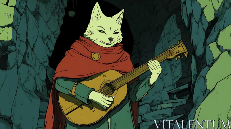 AI ART Cartoon Fox Playing Guitar Art