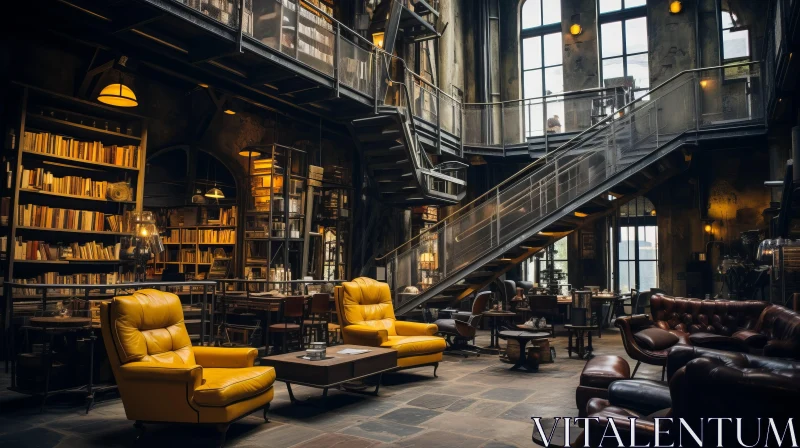 Gothic Steampunk Library: Captivating Urban Landscapes and Whistlerian Atmosphere AI Image