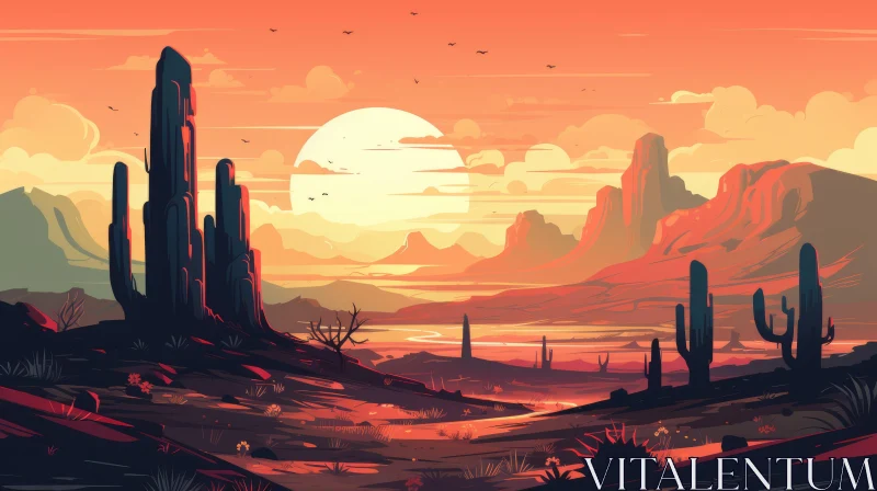Impressionist Sci-Fi Desert Landscape Illustration AI Image