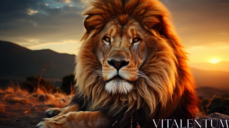 Photorealistic Lion Portrait at Sunrise AI Image