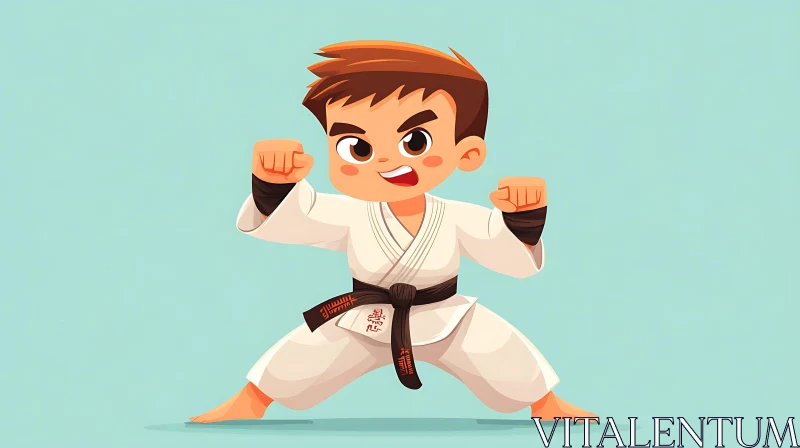 Karate Kid Cartoon Illustration AI Image