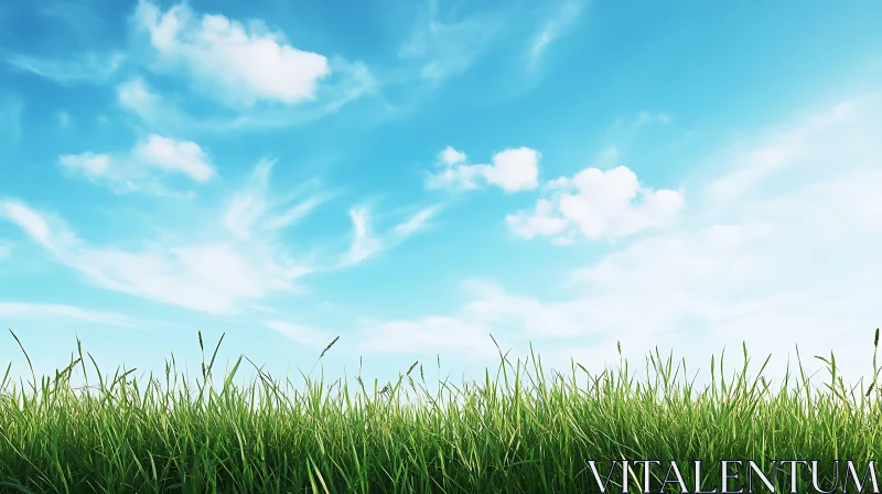 AI ART Peaceful Green Field Under Azure Sky