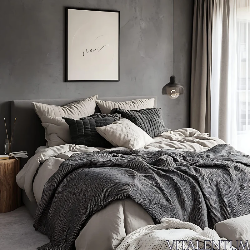 Minimalist Bedroom with Soft Textures AI Image