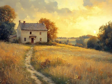 Tranquil Farmhouse in Golden Field