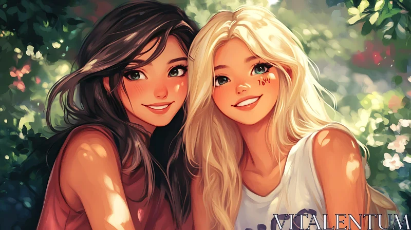 Anime Style Portrait of Two Friends AI Image