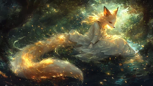 Mystical Fox Creature in Woodland Scene