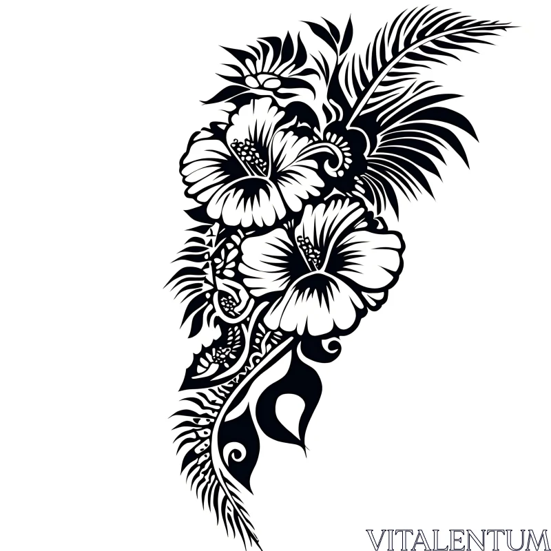 Black Ink Hibiscus Flower Tattoo AI Image