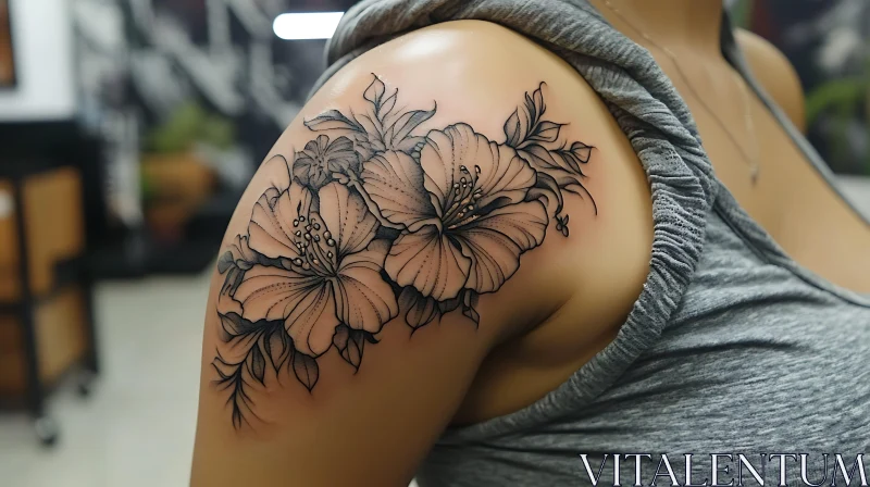 Beautiful Flower Tattoo on Shoulder AI Image