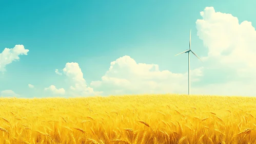 Golden Field with Wind Turbine