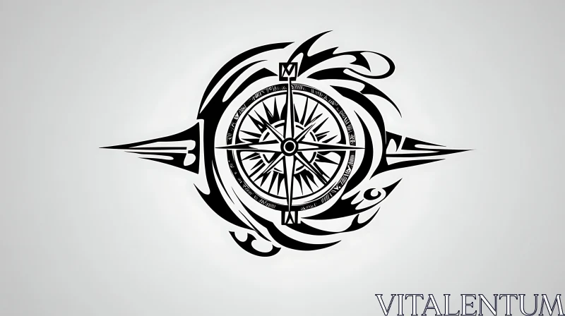 Geometric Compass Tattoo with Tribal Patterns AI Image