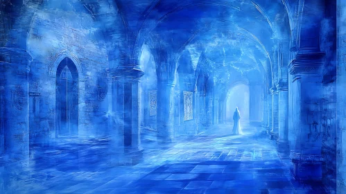 Monochromatic Blue Hallway Painting