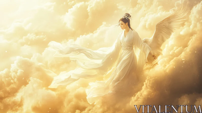 AI ART Angel Descending from Golden Clouds