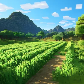 Minecraft Inspired Green Field View